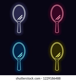 Simple hand mirror icon. Set of neon sign. Casino style on dark background.