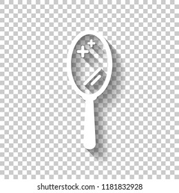 Simple hand mirror icon. White icon with shadow on transparent background