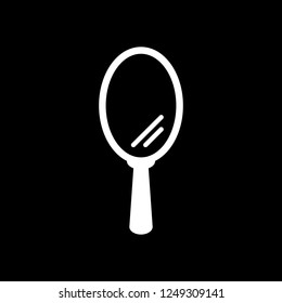Simple hand mirror icon. White icon on black background. Inversion
