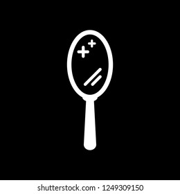 Simple hand mirror icon. White icon on black background. Inversion