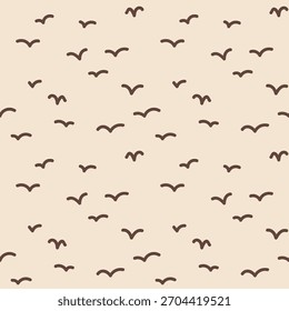 Simples pintado à mão padrão minimalista abstrato de pássaros voadores. Paleta de cor sutil neutra de marrom no fundo de creme. Padrão de vetor contínuo. Ótimo para decoração de casa, tecido, papel de parede, envoltório de presente.