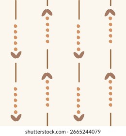 Simples pintado à mão listras pontilhadas como um padrão minimalista abstrato em cores neutras de marrom e creme em fundo off-white. Folk arte padrão vetor sem costura. Ótimo para decoração de casa, tecido, presentes