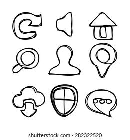 Simple hand painted internet icons set.Vector isolated symbols.