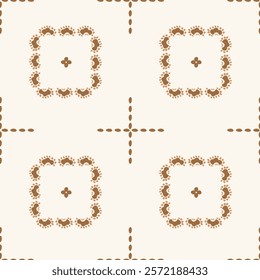 Simple hand painted partial squares creating a beautiful ethnic geometric pattern in a color palette of brown and cream on off white background. A seamless vector pattern. Great for home decor, fabric