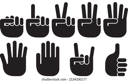 Simple hand pictogram set Rock-paper-scissors counting