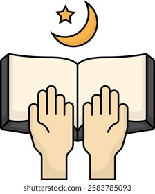 simple hand praying with quran icon illustration design