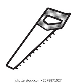 simple hand saw, black and white line art