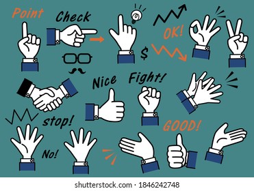 Simple Hand Sign Line Drawing Illustration Set
