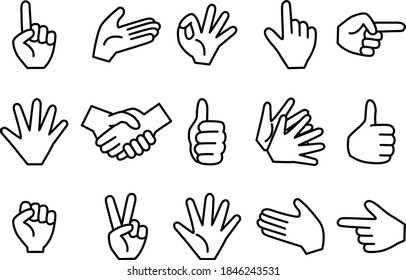 Simple Hand Sign Line Drawing Illustration Set
