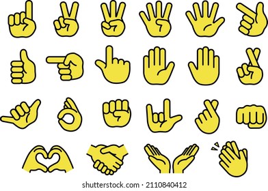 Simple hand sign mark set illustration (yellow)