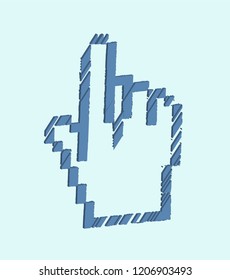 Simple hand sketch drawing of hand pointing indicating click in vector graphics