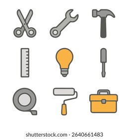 Simple Hand Tools Icon Set, DIY and Home Improvement Projects