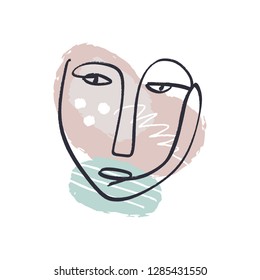 Simple hand trendy line men or woman portrait art. Pastel print for clothes, textile and other. Stylized line art llustration, EPS