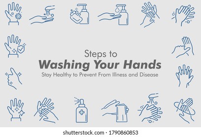 Simple Hand Washing Line Icon Collection Set. Included Icons As Wash,  Cleaning, Towel, Soap, Wipe, Sanitary And More.