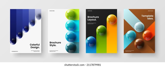 Simple handbill A4 design vector layout composition. Colorful realistic balls company identity template set.