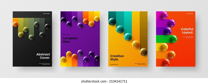 Simple handbill A4 design vector template composition. Multicolored realistic balls front page layout collection.