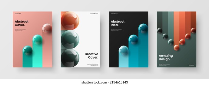 Simple handbill A4 vector design concept set. Fresh 3D spheres flyer template bundle.