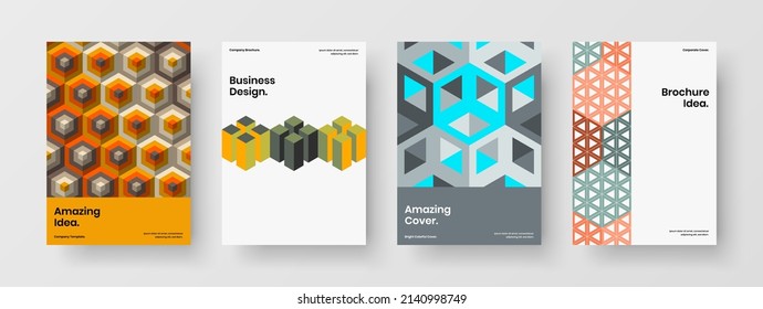 Simple handbill design vector layout composition. Trendy mosaic pattern pamphlet illustration bundle.
