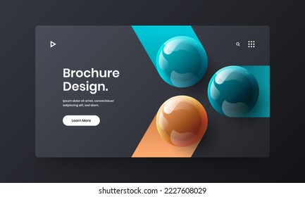 Simple handbill vector design layout. Modern realistic spheres annual report illustration.