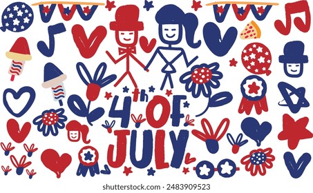 Simple Hand-Drawn 4th of July Graphics - Festive and Patriotic Designs.