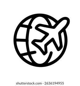 Simple Handdrawn Airplane Flying Around Earth Globe Travel Icon