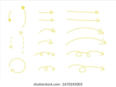 Simple hand-drawn arrow icon set　yellow