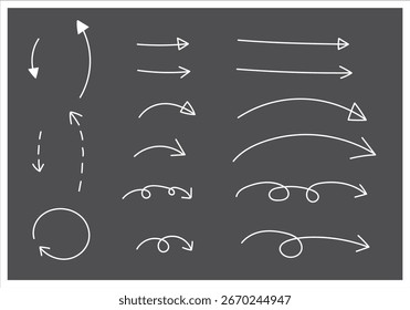 Simple hand-drawn arrow icon set white