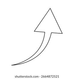 A simple, hand-drawn arrow pointing upwards and to the right, with a curved tail. The arrow is outlined in black on a white background, suggesting growth or progress.