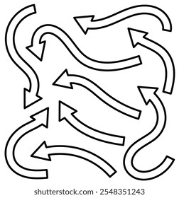 Simple Hand-Drawn Arrow Set.Set of arrows black icons. Curvy arrows.