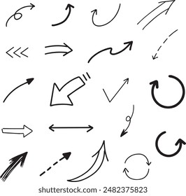 Conjunto de flechas dibujadas a mano simple Vector negro