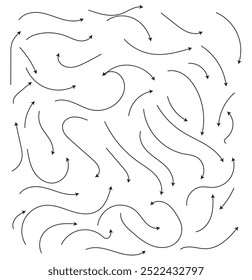 Simple Hand-Drawn Arrow Set Black Vector . simple curve arrow vector set .