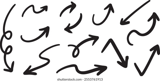 Simple Hand-Drawn Arrow Set Black Vector