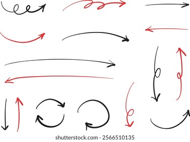 Simple Hand-Drawn Arrow Set Black and red Vector