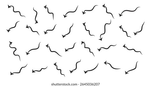 Simple Dibujado A Mano Conjunto De Flechas Vector Negro.