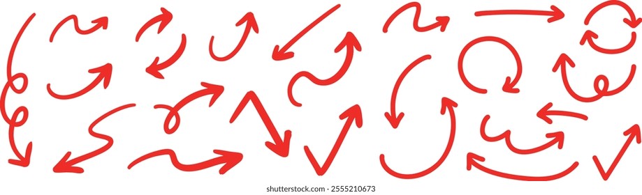 Simple Hand-Drawn Arrow Set Red Vector