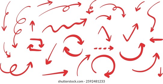 Simple Hand-Drawn Arrow Set Red Vector