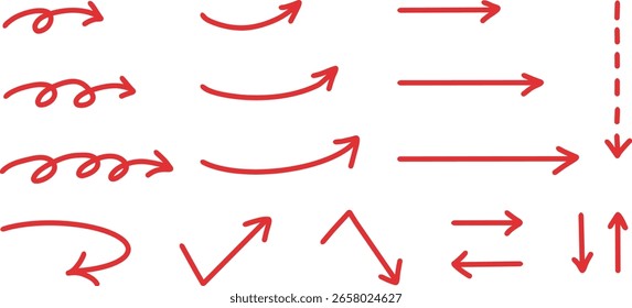 Simple dibujado a mano conjunto de flechas Vector rojo