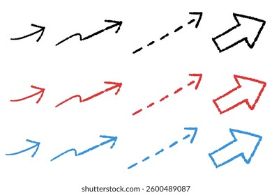 Simple hand-drawn arrow set in three colors.