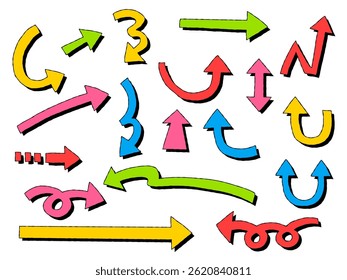 Simple Hand-Drawn Arrow Set, Variation Materials, Pop Design, Shadow