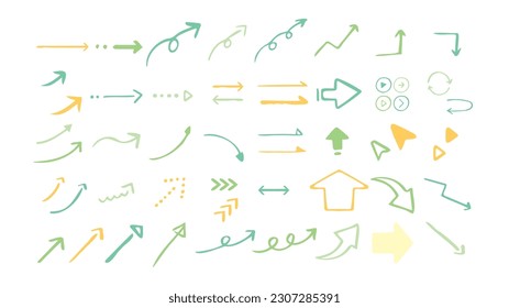 Sencillas flechas dibujadas a mano. Conjunto de ilustraciones vectoriales.
