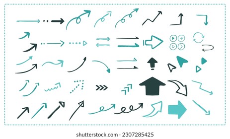 Simple hand-drawn arrows. Vector illustration set.