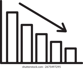 A simple, hand-drawn bar chart with a downward trend and an arrow indicating a decrease.