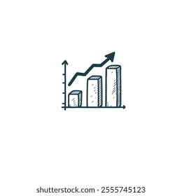 A simple hand-drawn bar graph indicates growth with an upward arrow. Ideal for business, economics, and performance presentations.