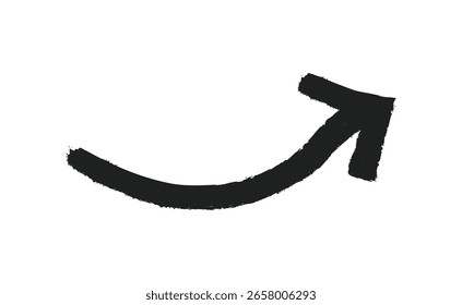 Seta preta simples desenhada à mão curvando-se para cima à direita contra um plano de fundo branco. Seta vetor desenhada à mão rabiscar no fundo branco. ilustração vetor elemento design.