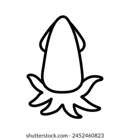 Simple handdrawn black line art squid animated cartoon doodle vector illustration  clipart for kids ocean book coloring and drawing islated on white background