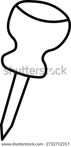 A simple, hand-drawn, black and white illustration of a thumbtack, ready for use.