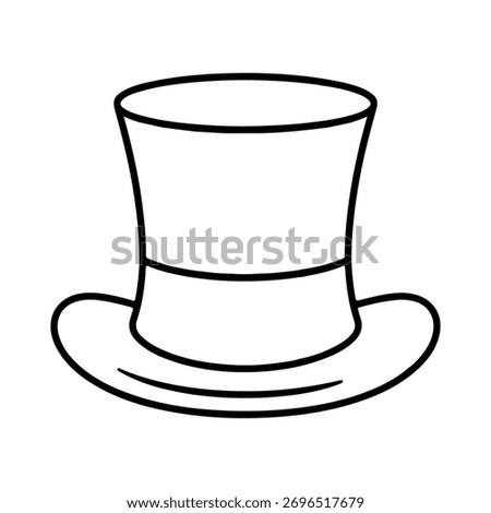 A simple, hand-drawn, black and white line art illustration of a classic top hat with a brim.