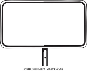 simple hand-drawn black-and-white signpost with a wide empty rectangular surface at the top and a single post at the bottom. The signpost could be used as a blank template for any message or design.