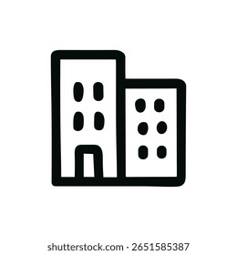 Simple Handdrawn Building Office Icon, Outline Style, Minimal and Modern Shape
