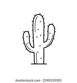 Simple Hand-Drawn Cactus Line Art, Black and White Desert Plant Illustration, Minimalist Botanical Succulent Outline Vector for Nature-Inspired Decor, Tattoo, and Design